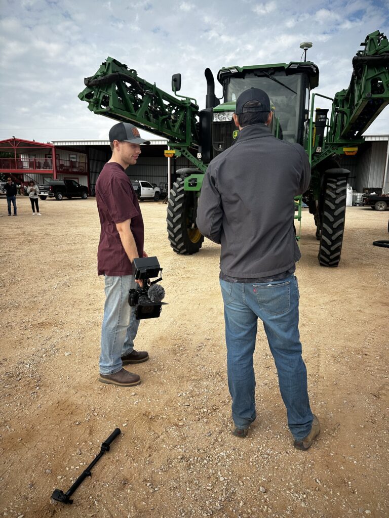 filming a spray rig used in farming